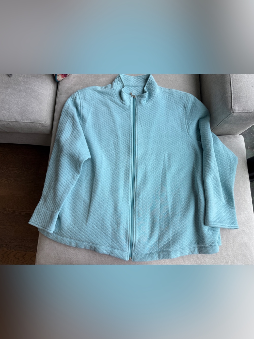 Allison Daley Light Blue Quilted Full-Zip Sweatshirt Jacket 3X 3XL